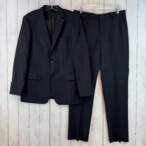 Mantoni Gray Windowpane Fine Wool 2-Piece Vented Suit Blazer Pants Size 38